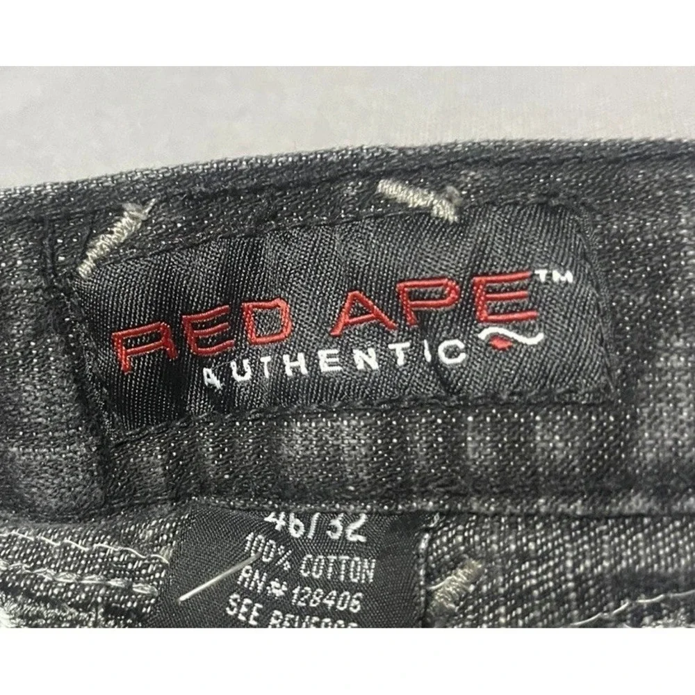 Vintage Y2K Gothic embroidered RED APE baggy jeans wide-leg streetwear 46Wx32L